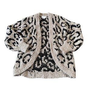 Super Fuzzy Knit Leopard Print Open Front Cardigan